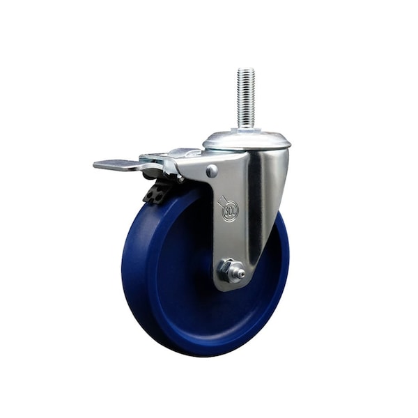 5 Inch Solid Polyurethane Wheel Swivel 58 Inch Threaded Stem Caster Total Lock Brake SCC